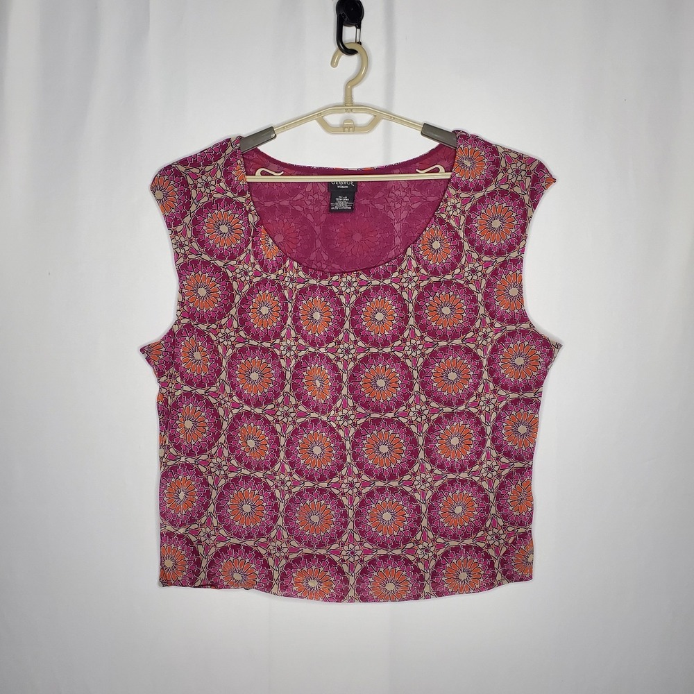 Vintage 90s Nylon Mesh Top Women 3X Mosaic Mandala Boho Fairy Grunge